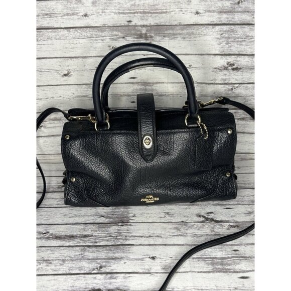 Coach Mercer Black Grain Leather Satchel Crossbody Gold Hardware. - Picture 1 of 16